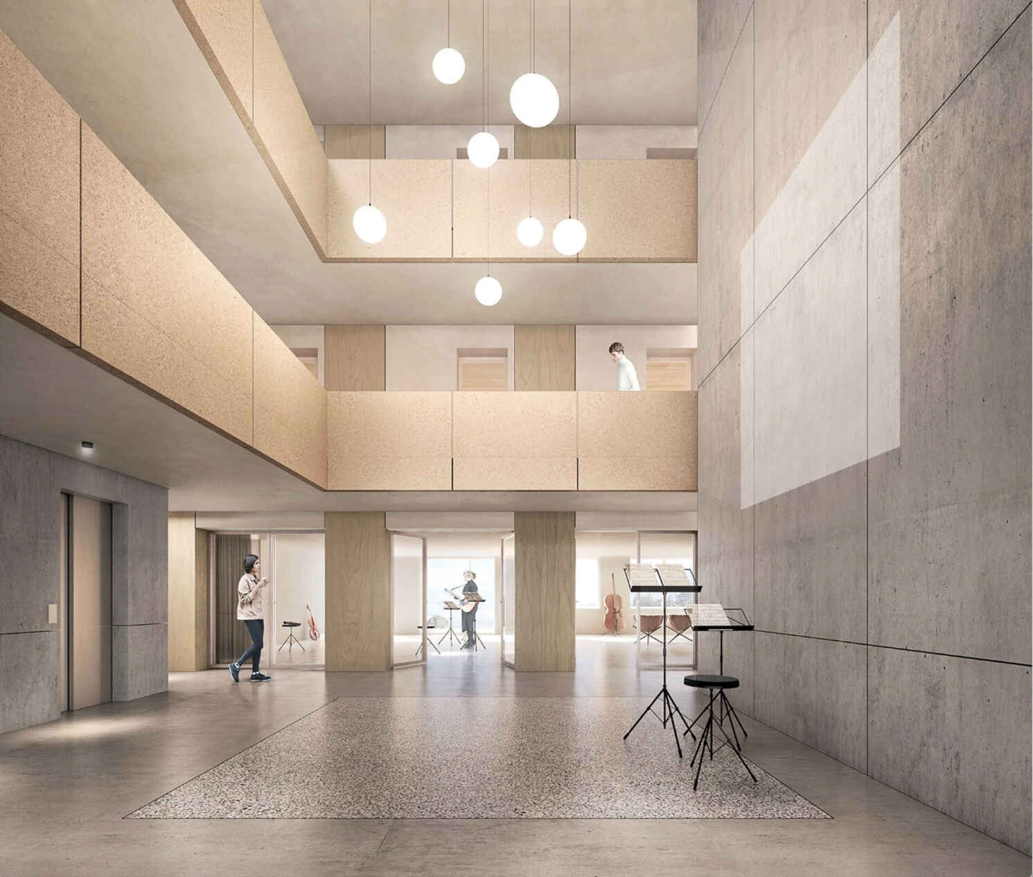 Rendering eines Gemeinschaftsraumes zum Musizieren